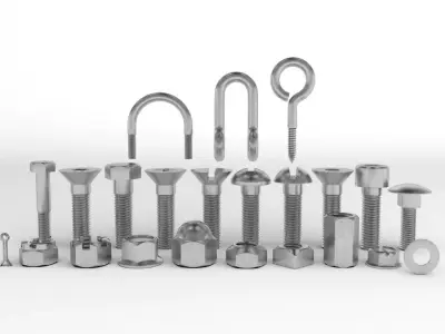 Hardware Pack- nuts and bolts 3D model