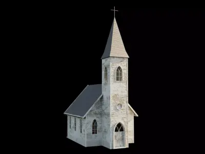 Old Church with Interior Low-poly 3D model