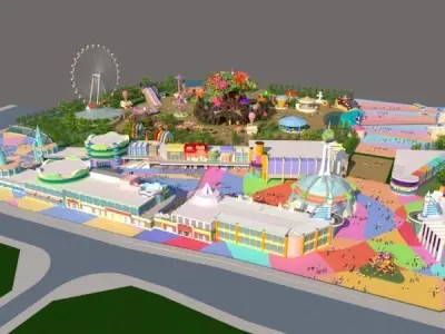 Cartoon colorful childrens theme park many amusement equipment 3D model