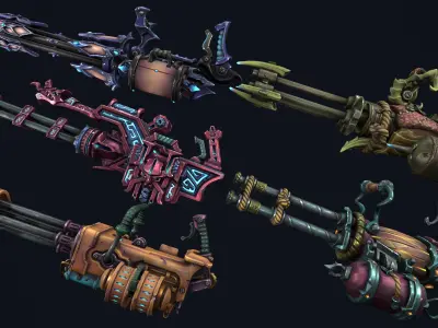 Fantasy miniguns collection Low-poly 3D model