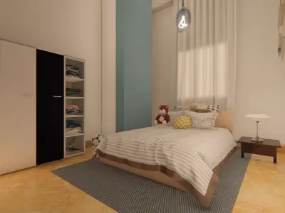 Bedroom with walls and furniture Free 3D model buy
