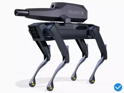 Military Robot Dog With The Rifle Gameready PBR Low-poly 3D model