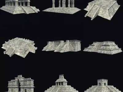 TEMPLE ANCIENT AZTEC MAYAN INCA STONE PLATFORM STAIRS COLLECTION Low-poly 3D model