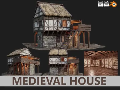 Medieval Old House PBR 4K GameReady Pack 13 to 16 Low-poly 3D model