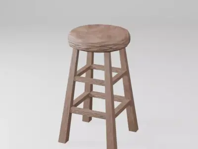 Low Poly Wooden Bar Stool -Realistic Wood Chair Low-poly 3D model