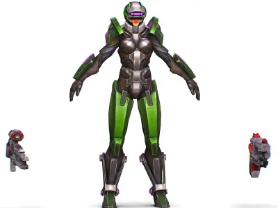 Cartoon Sci-Fi Cyborg Drone Sniper Soldier Low-poly 3D model