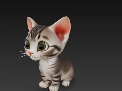 Cat Kitten Realistic 3D Model Basic - Low Poly Realistic Low-poly 3D model