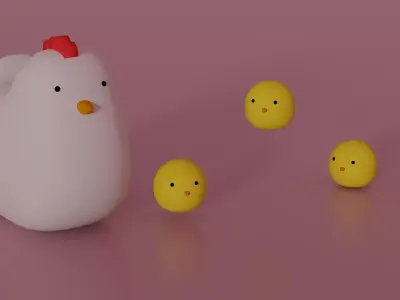 Stylized Cartoon Chicken and Chicks Free 3D model