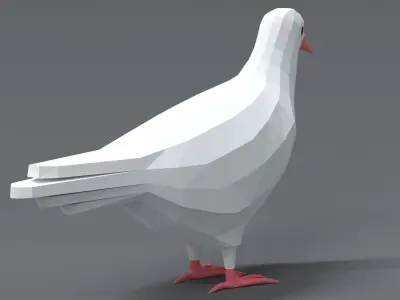 Low Poly Cartoon White Pigeon Low-poly 3D model