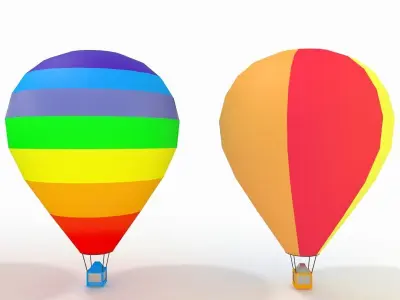 Hot Air Balloons Collection Slylized low-poly Low-poly 3D model