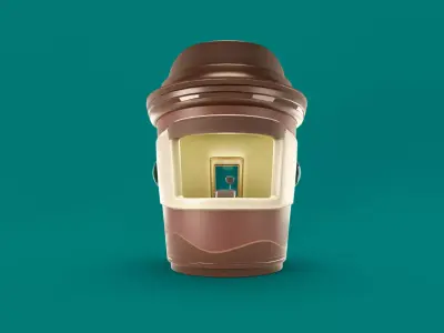 Low Poly Market Stall Kiosk  coffee cup Free low-poly 3D model