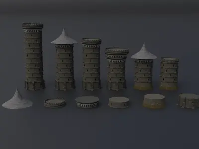 Modular Castle Towers Low-poly 3D model