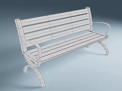 Wooden Street Park Bench 3D Model 03 3D model