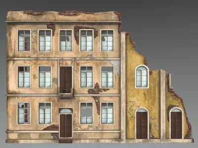 Abandoned Building facade french Low-poly 3D model