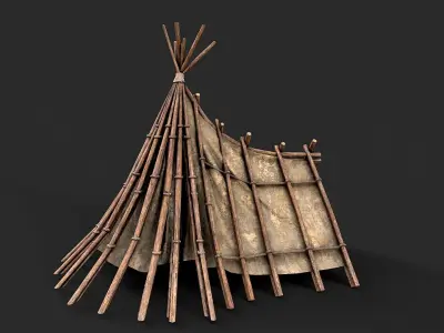 Primitive Wood and Fabric Tent Shelter 7 Low-poly 3D model