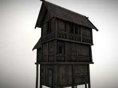 Medieval Lake Village - House 14 with interiors Low-poly 3D model