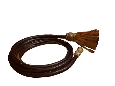 Worn Leather Whip with Brass Studs 3D model