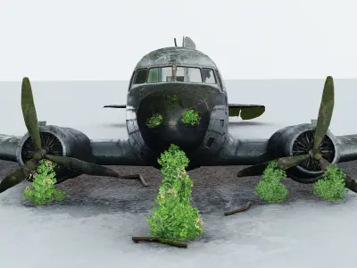 Wrecked Airplane with interior Low-poly 3D model