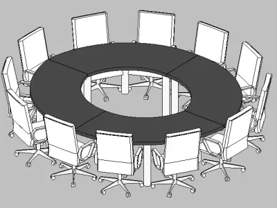 Modern Circular Conference Table with Wood-Finish Office Chairs 3D model