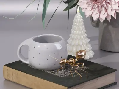 Garden Dahlia bouquet flowers vase decor set  3D model