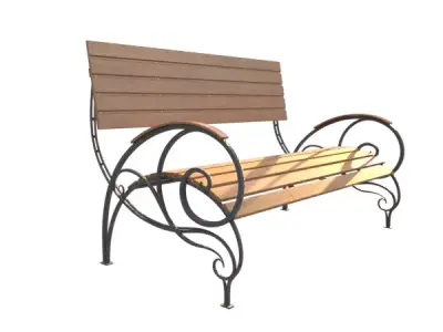 Vintage Curved Metal and Wood Garden Bench 3D model