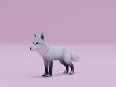 Artic Fox Light grey White Low-poly 3D model