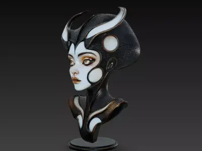 Stylized Alien Queen Bust STL 3D Print Sci Fi Character 3D print model