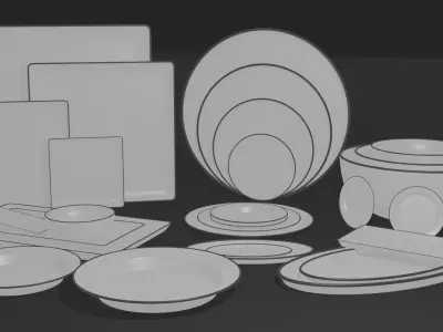Kitchen pack plate and tray Free 3D model