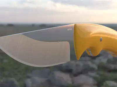 Knife with orange handle - stainless steel - melee hand weapon Low-poly 3D model