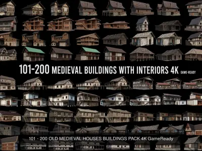 1 - 200 OLD MEDIEVAL HOUSES BUILDINGS PACK 4K GameReady 3D Model Collection