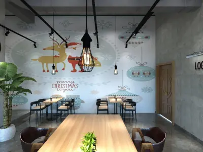 Resturaunt with Christmas Decoration 3D model