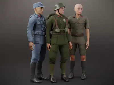 Chinese Soldiers Pack Low-poly 3D model
