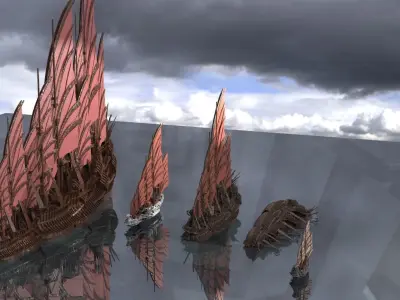 Emperors Asian Red Fin sailed Ship collection 3D model