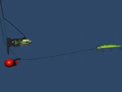 downrigger two fish on fishing line 3D model