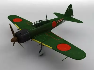 A6M5 Zero Aircraft Green Low-poly 3D model