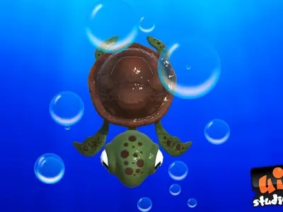 Cartoon Sea Turtle Low-poly 3D model