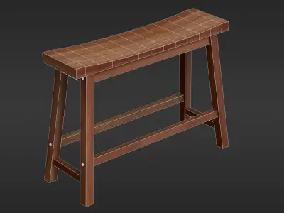 Wooden Bench Free low-poly 3D model 2
