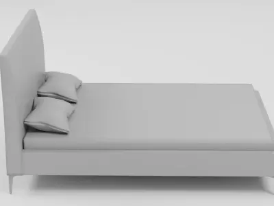 Modern Minimalist Double Bed with Pillows Free low-poly 3D model