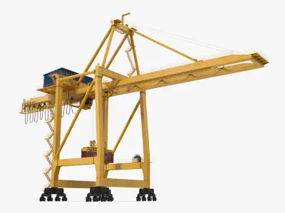 Quayside Container Crane with Container Rigged 3D model