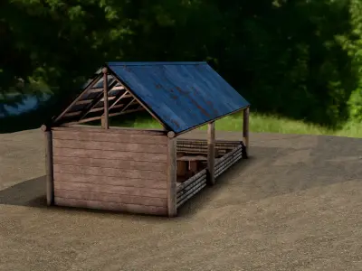 Rustic Wooden Shelter Pavilion 3D Model Free low-poly 3D model
