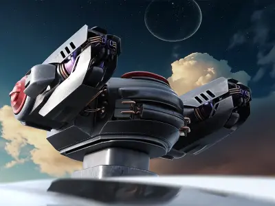Sci fi Heavy Defense Gun Mount Rigged 3D model
