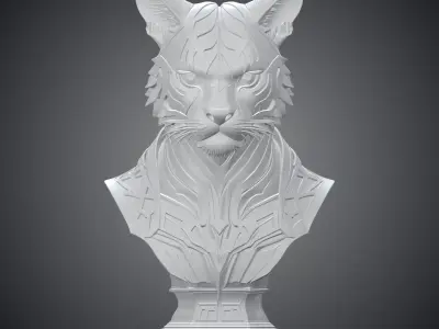Cybernetic Tiger Warrior Bust Mecha Feline Statue PM-268 3D print model