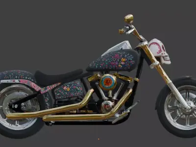 Mexican Dia de los Muertos Jeweled Chopper Motorcycle Low-poly 3D model