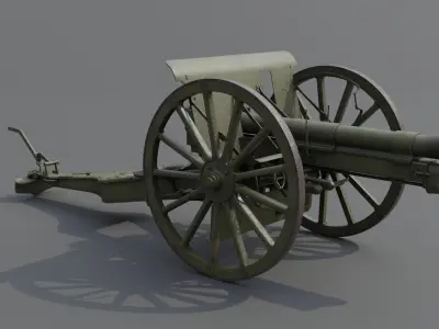 Type 38 Kai 75 mm field gun Low-poly 3D model