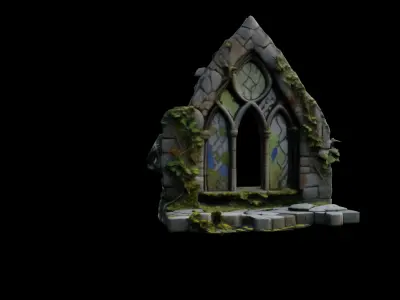 Ruined Gothic Cathedral Window with Ivy 3D model