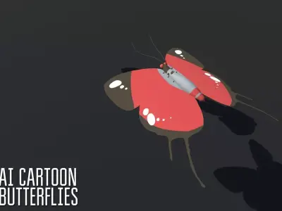 AI cartoon butterflies Unity Low-poly 3D model