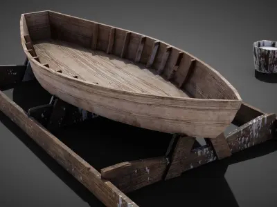 Medieval boatmaker props Low-poly 3D model