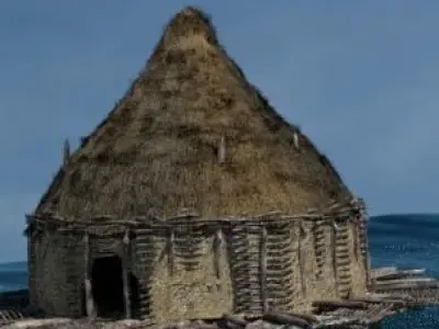 Prehistoric House - Boar Skin Roof Low-poly 3D model