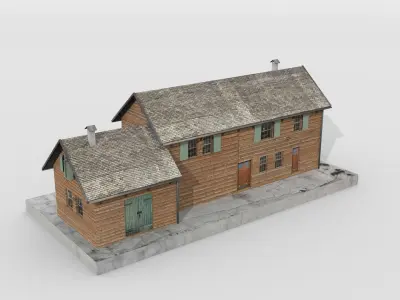 Swiss rural railway station Low-poly 3D model