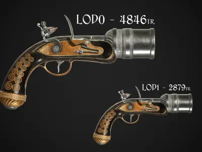 Flintlock Grenade Launcher 01 Black Low-poly 3D model